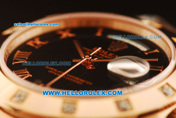 Rolex Day-Date Automatic Movement Rose Gold Case with Diamond Bezel and Black Dial -Rose Gold Strap - Click Image to Close